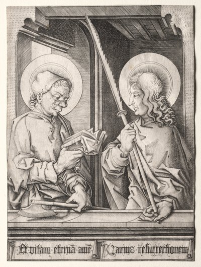 Die zwölf Apostel an gotischen Fenstern: St. Matthias und St. Judas Thaddäus von German School
