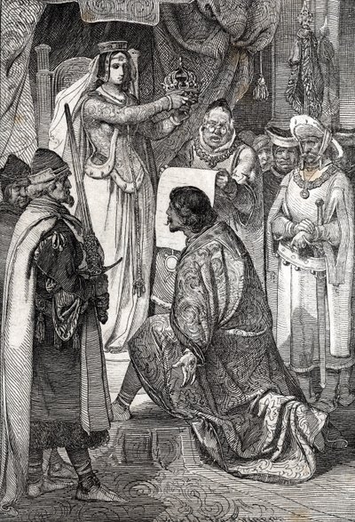 Die Krönung von Erik XIII. von Pommern als König der nordischen Königreiche Schweden, Dänemark und Norwegen, durch Margarete I. von Dänemark von German School