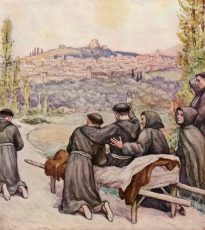 Der sterbende heilige Franziskus segnet die Stadt Assisi von German School