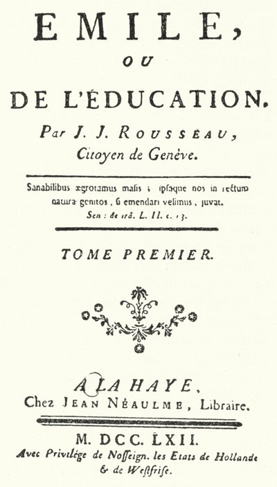 Titelseite der ersten Ausgabe von Emile von Jean-Jacques Rousseau, veröffentlicht 1762 (Stich) von German School