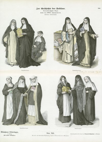 Frauenkostüme christlicher Ordensgemeinschaften, spätes 18. Jahrhundert von German School