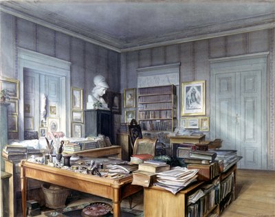 Arbeitszimmer von Wilhelm Grimm (1786 -1859) in Berlin, Linkstraße 7. Gravur von Herrn Hoffmann. Nationalmuseum, Nürnberg. 1860 von German School