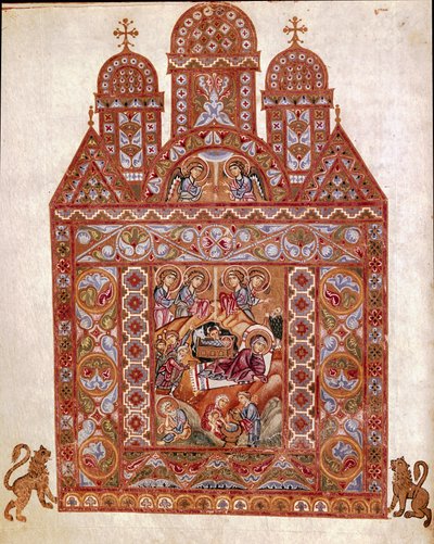 Geburt Christi (Miniatur aus dem Codex Egberti) von German School
