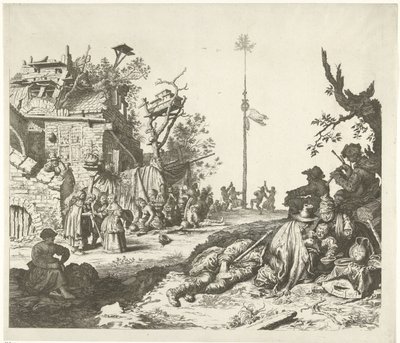 Ruhende Roma-Familie vor einer verfallenen Herberge von Gerrit Adriaensz. de Heer