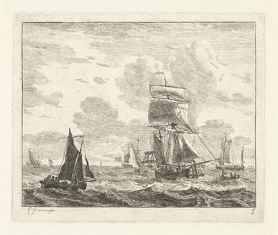Segelschiffe auf unruhigem Wasser (Seelandschaften mit Schiffen) von Gerrit Groenewegen