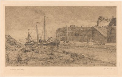 Festgemachte Boote bei einer Fabrik von Gerrit Haverkamp (signed by artist)