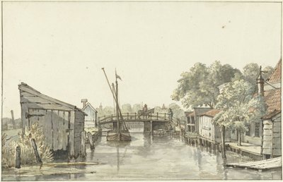 Ansicht des Ringdeichs auf die Schulpbrücke, Blick auf die Utrechter Seite der Amstel von Gerrit Lamberts