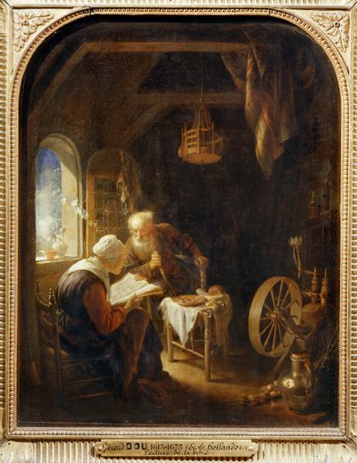 Die Bibellesung oder Anna und Tobias von Gerrit or Gerard Dou