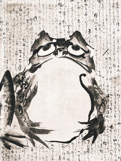 Japanischer Frosch (spätes 18. 19. Jahrhundert) Vintage Tinte und Farbe auf Papier von Getsuju