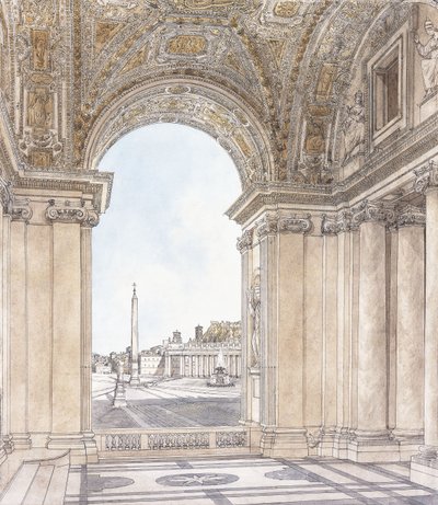 Ansicht der Piazza San Pietro, Rom, Blick nach Süden vom Portikus der Basilika, vor 1779 von Giacomo Quarenghi