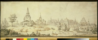 Ansicht des Viertels Kolomenskoje in Moskau, links die Himmelfahrtskirche von Giacomo Quarenghi