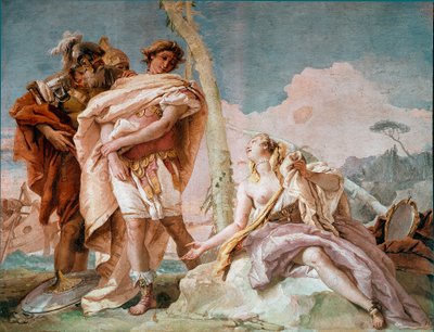 Renaud verlässt Armide. Illustration einer Szene aus Torquato Tassos „Das befreite Jerusalem“ (La gerusalemme liberata). Fresko von Giandomenico Tiepolo (1727-1804) 1757 von Giovanni Domenico Tiepolo