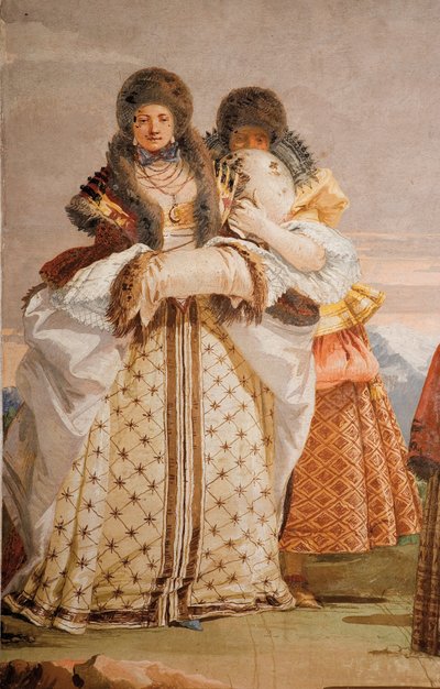 (Detail) Der Winterspaziergang, aus dem Raum des gotischen Pavillons, in der Foresteria, 1757 von Giovanni Domenico Tiepolo