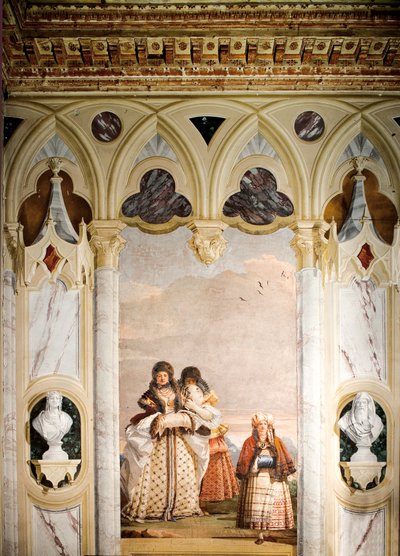Der Winterspaziergang, aus dem Raum des gotischen Pavillons, in der Foresteria, 1757 von Giovanni Domenico Tiepolo