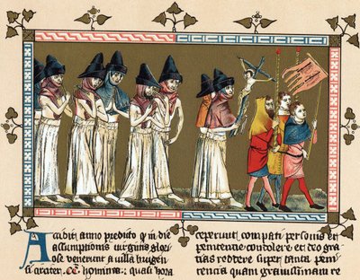 Geißler oder Brüder des Kreuzes in Doornik im Jahr 1349 (Lithografie) von Gilles Le Muisit