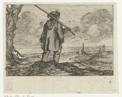 Dünenlandschaft mit einem Mann, mit Stab auf der Schulter von Gillis van Scheyndel (I)