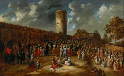 Ein Bogenschießwettbewerb außerhalb der Stadtmauern von Gillis van Tilborgh