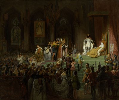 Die Krönung der toten Inês de Castro in der Kathedrale von Coimbra von Gillot Saint Evre