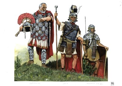 Antikes Rom: ein Zenturio, Optio und ein Legionär. 2. Jahrhundert von Giorgio Albertini