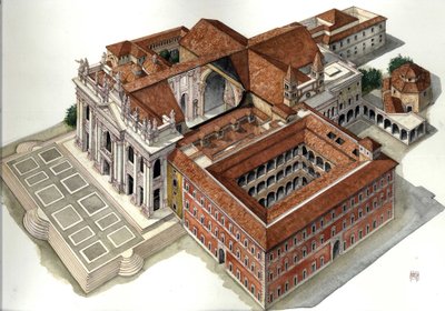 Barockarchitektur: Rekonstruktion der Basilika St. Johannes im Lateran, Rom Illustration von Giorgio Albertini von Giorgio Albertini