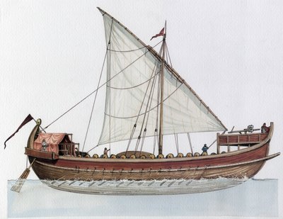 Byzantinisches Reich: Rekonstruktion eines Dromons, Kriegsschiff, 9.-11. Jahrhundert von Giorgio Albertini
