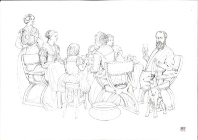 Alltagsleben Renaissance: Bürgerliche Familie bei einer Mahlzeit von Giorgio Albertini