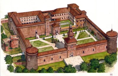 Überblick über das Schloss der Sforza-Festung, erbaut von Herzog Francesco Sforza im 15. Jahrhundert in Mailand, Italien von Giorgio Albertini
