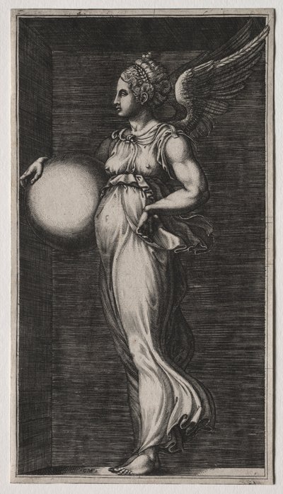 Allegorische Figur, die eine Kugel hält, Mitte der 1560er von Giorgio Ghisi