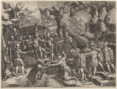 Sinon täuscht die Trojaner von Giorgio Ghisi after Giovanni Battista Scultori
