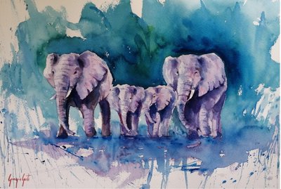Blaue Elefantenfamilie von Giorgio Gosti