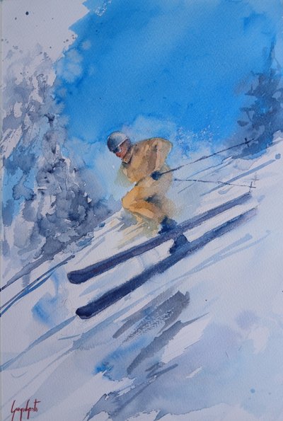 Dynamischer Skifahrer im Winter von Giorgio Gosti
