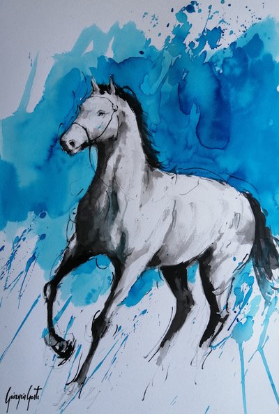 Galoppierendes Pferd Blauer Spritzer von Giorgio Gosti