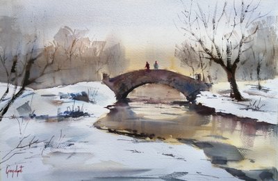 Neblige Winterbrücke von Giorgio Gosti