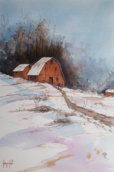 Verschneite Landbarn von Giorgio Gosti