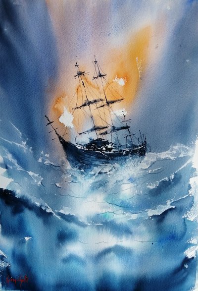 Stürmischer Ozean Schiff von Giorgio Gosti