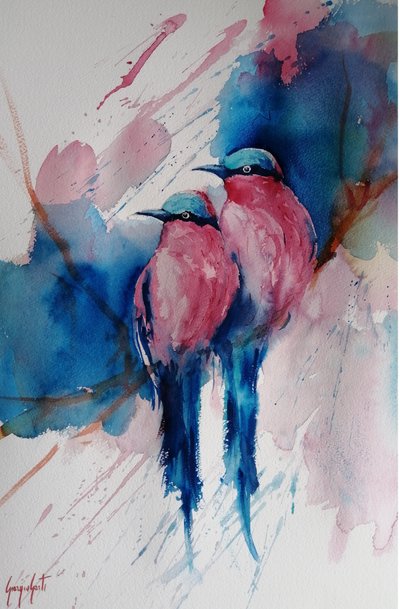 Lebhafte Pink-Blaue Vögel von Giorgio Gosti