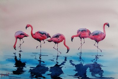 Watende Rosa Flamingos von Giorgio Gosti