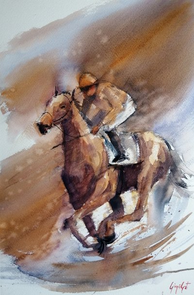 Aquarell Pferderennen von Giorgio Gosti