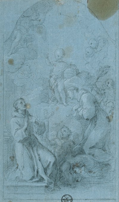 Der heilige Peter von Alcantara und der heilige Antonius von Padua verehren das Christkind von Giovanni Agostino Ratti