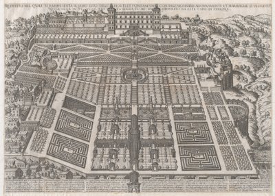 Speculum Romanae Magnificentiae: Tivoli-Palast und Gärten, 1581 von Giovanni Ambrogio Brambilla.