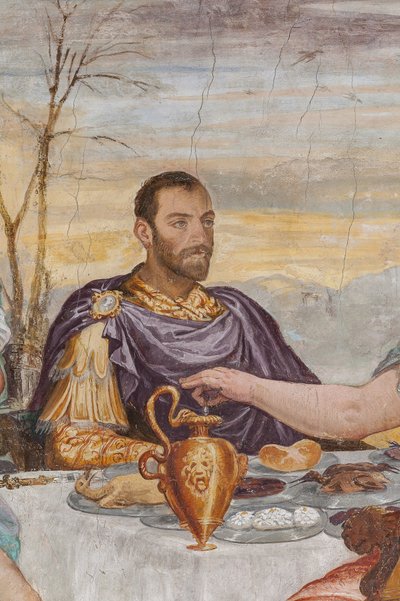 Detail des Banketts der Kleopatra, Kaminzimmer, ca. 1560-65 (Fresko) von Giovanni Antonio Fasolo