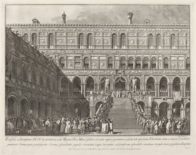 Der Doge wird auf der Scala dei Giganti des Dogenpalastes gekrönt, 1763-1766 von Giovanni Battista Brostoloni