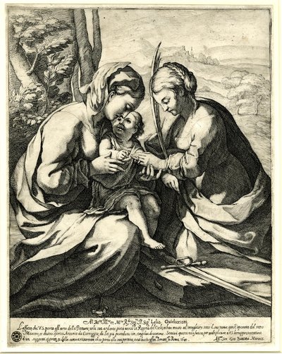 Die mystische Hochzeit der heiligen Katharina, an deren Finger Christus den Ring steckt; nach Correggio von Giovanni Battista Mercati