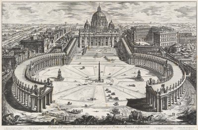 Ansicht der illustren vatikanischen Basilika mit weiter Portikus und angrenzendem Vorplatz von Giovanni Battista Piranesi