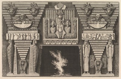 Kamin im ägyptischen Stil: Zwei Mumien im Profil links und zwei Figuren..., ca. 1769 von Giovanni Battista Piranesi