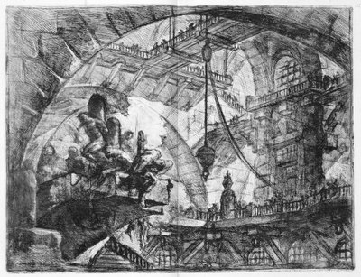 Die Kerker der Erfindung, Platte X: Gefangene auf einer herausragenden Plattform von Giovanni Battista Piranesi