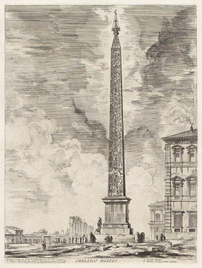 Ägyptischer Obelisk. Dieser wurde von Sixtus V. auf der Piazza di San Giovanni in Laterano errichtet, aus „Ansichten von Rom“ von Giovanni Battista Piranesi