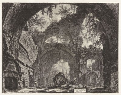 Ruinen einer Statuengalerie in der Villa Adriana in Tivoli (eigentlich die großen Thermen), aus „Ansichten von Rom“ von Giovanni Battista Piranesi