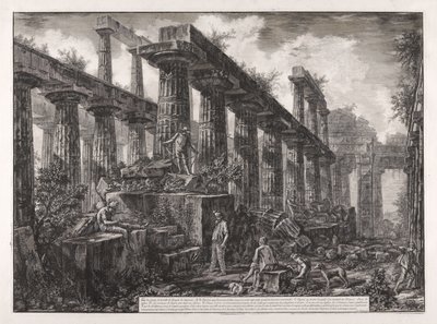 Ansicht der Überreste der Cella des Neptuntempels, aus Verschiedene Ansichten von... Paestum von Giovanni Battista Piranesi