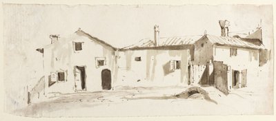 Bauerngebäude mit offenen Türen, Brücke und Tor von Giovanni Battista Tiepolo